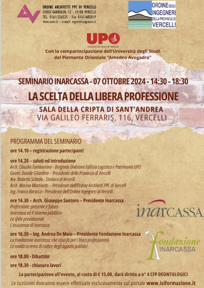 &quot;La scelta della libera professione”: seminario dell'Ordine degli architetti