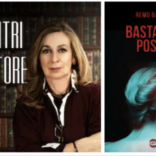 Alessandra Rauti, conduttrice della trasmissione radiofonica Incontri d'autore, e la copertina del libro di Remo Bassini, Bastardo posto